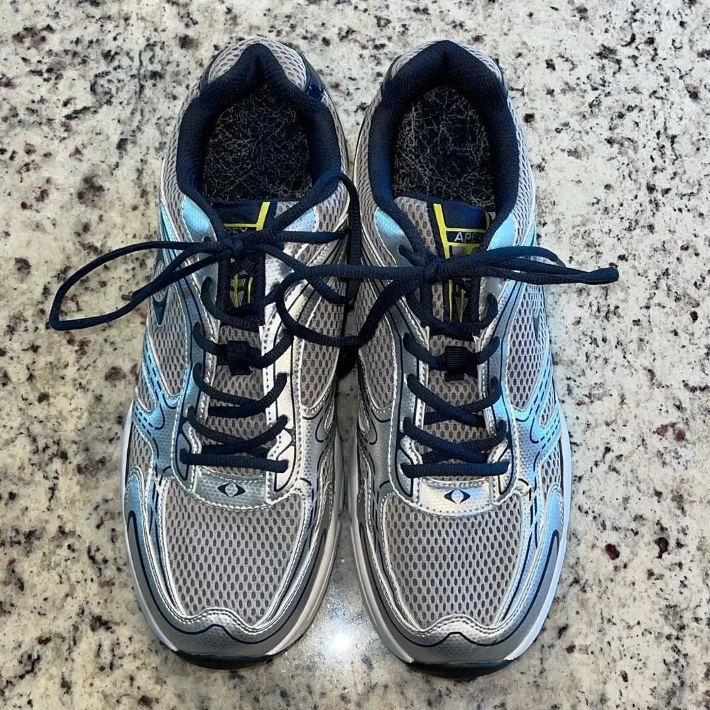 Apex Mens Lace Up Mesh Athletic Boss Runner Active Shoes Silver Blue‎ Size 12.5